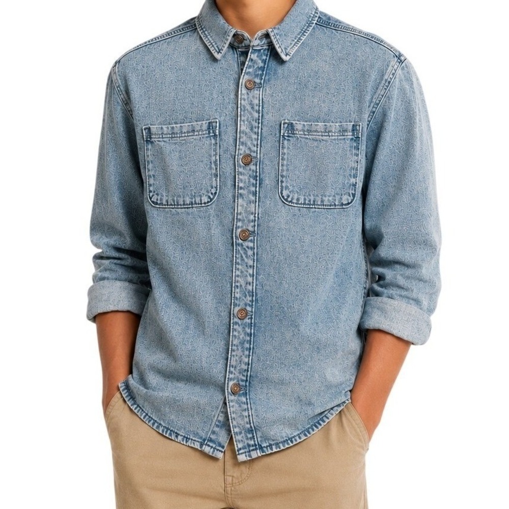 Abercrombie Blue Acid Wash Denim Button Down Shirt Kids'‎ 15/16